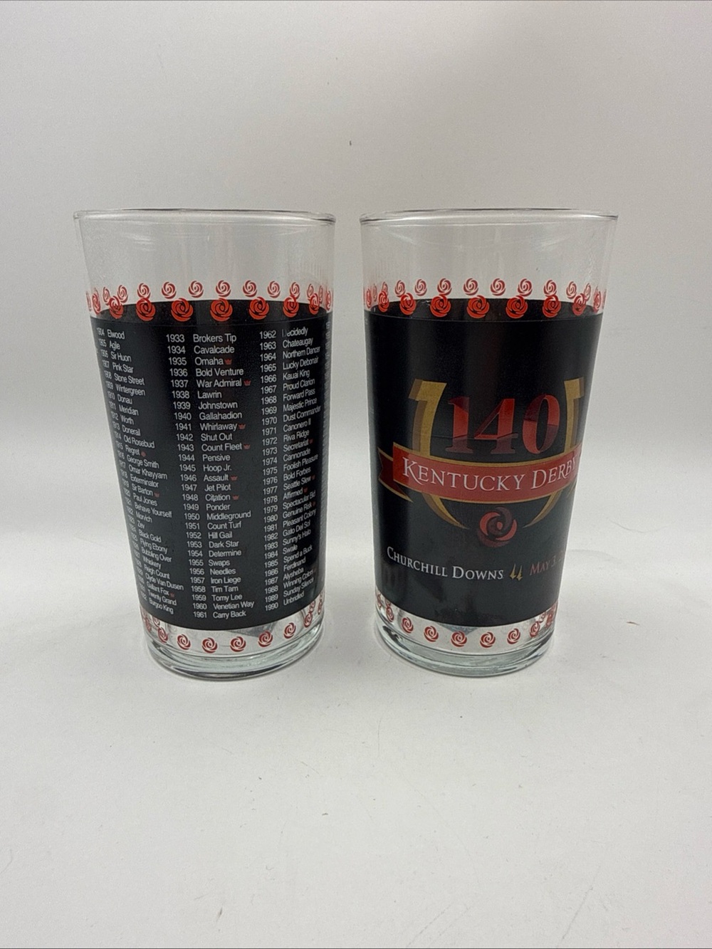 TWO 2014 140th Churchill Downs Kentucky Derby Glasses With Original Stickers